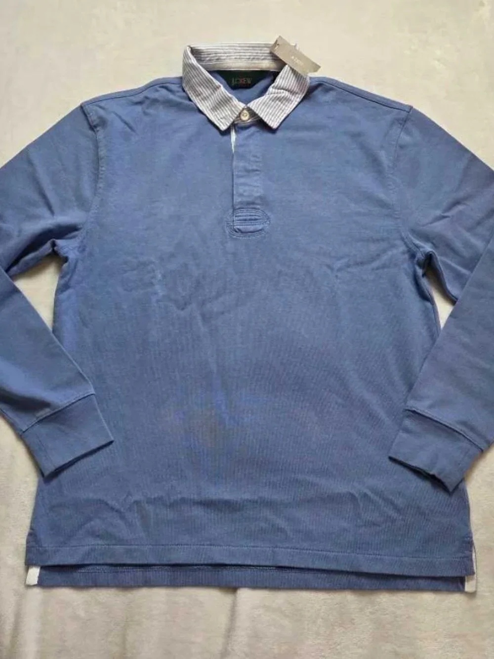 New (w flaw) S J.Crew rugby shirt with striped oxford collar blue longsleve polo